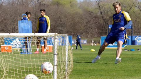 Los jugadores de Boca Juniors en el entrenamiento del jueves 27 de agosto.