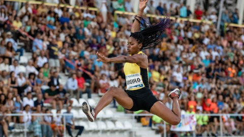 Yuliana Angulo en una competencia de salto largo en Madrid, en agosto de 2019.