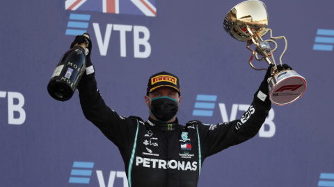 Bottas festeja su segunda victoria del año en Rusia, el domingo 27 de septiembre de 2020.