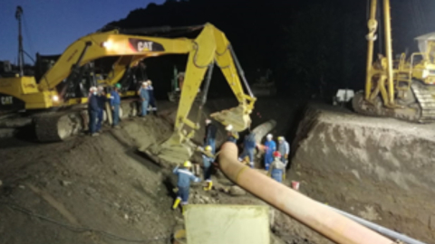 Imagen de los trabajos de construcción de la cuarta variante de 735 metros de longitud, en el kilómetro 95+400.