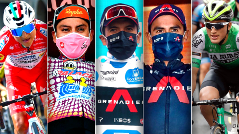 Imágenes de los ciclistas ecuatorianos Alexander Cepeda, Jonathan Caicedo, Richard Carapaz, Jhonatan Narváez y Jefferson Cepeda.