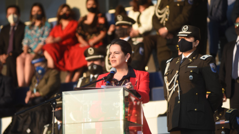 La ministra de Gobierno, María Paula Romo, en una ceremonia de condecoración, en Quito, el 5 de noviembre de 2020. 