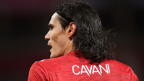 Edinson Cavani en el partido del grupo H de la Champions League entre el Manchester United y el Paris Saint-Germain, el 2 de diciembre de 2020.