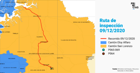 Ruta de las inspecciones realizadas por autoridades del Estado, en Esmeraldas.