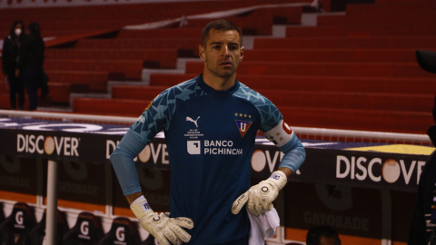 Adrián Gabbarini, arquero de Liga de Quito, durante la final de revancha de la LigaPro ante Barcelona, en Casa Blanca, el 29 de diciembre de 2020.