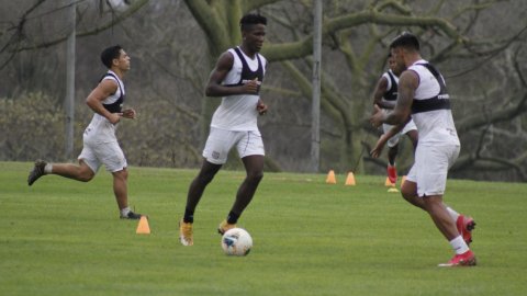 Los jugadores de Barcelona durante el entrenamiento en Manta del jueves 21 de enero de 2021.