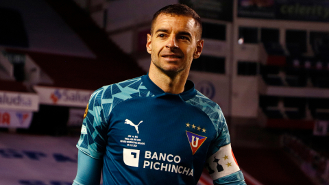 El portero de Liga de Quito, Adrián Gabbarini, antes de jugar la final de la LigaPro 2020 frente a Barcelona en Casa Blanca.