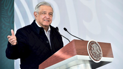 El presidente de México, Andrés Manuel López Obrador, durante un acto público en el estado de San Luis Potosí.