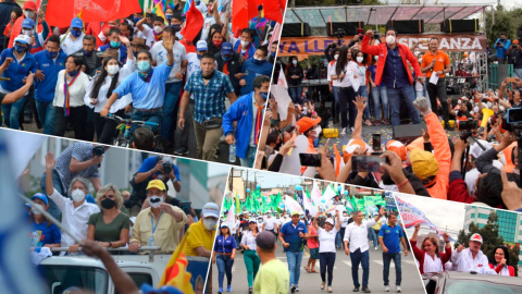 Composición fotográfica de los cierres de campaña de algunos de los candidatos presidenciales el 4 de febrero de 2021.