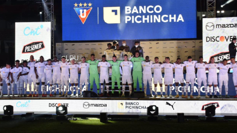 Los futbolistas del primer equipo de Liga de Quito en la Noche Blanca, el 13 de febrero de 2021.