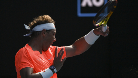 Rafael Nadal, durante su partido por los cuartos de final del Abierto de Australia, el lunes 15 de febrero de 2021.