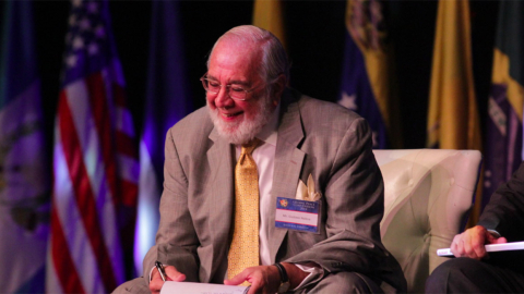 El expresidente Gustavo Noboa Bejarano, durante una conferencia en Paraguay en 2014.