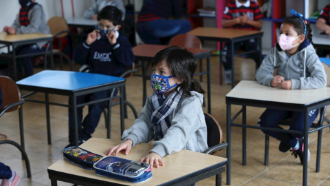 Estudiantes del EMDI School, ubicada a las afueras de la capital, 2 de marzo de 2021.