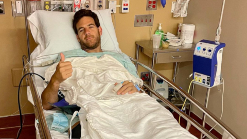 Juan Martín Del Potro, el martes 23 de marzo, después de su operación de rodilla en Chicago.