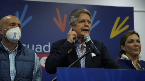 Rueda de prensa del presidente electo, Guillermo Lasso, en Quito. 12 de abril de 2021