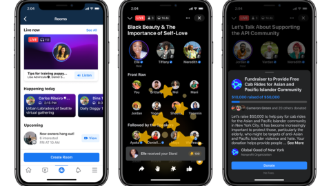 Vista general de la herramienta de Facebook, que incluye salas de audio en vivo.