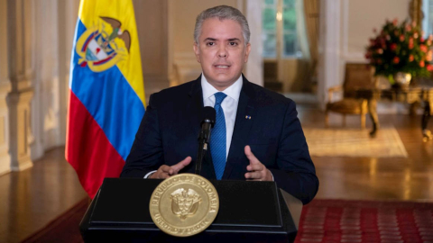 El presidente colombiano, Iván Duque, en una declaración desde la casa de Gobierno. 5 de mayo de 2021.