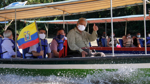 El presidente Lenín Moreno visitó la comunidad de Ahuano, en Napo, el 10 de abril de 2021.