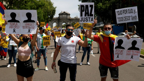 Manifestación de apoyo a Colombia, en Madrid. 8 de mayo de 2021.