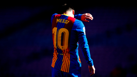 El jugador del FC Barcelona, Lionel Messi, durante el partido ante el Atlético de Madrid en el Camp Nou, el 8 de mayo de 2021. 