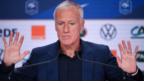 Didier Deschamps ofrece una conferencia de prensa el 18 de mayo de 2021, después de anunciar la lista de convocados de Francia para la Eurocopa, en la que incluyó a Karim Benzema. 