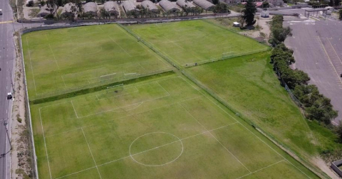 Vista aérea de las tres canchas que componen el complejo de las categorías formativas de Liga.