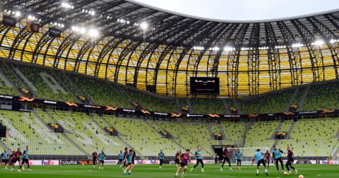 Los jugadores del Manchester United en el entrenamiento en Gdansk, Poland, el 25 de mayo de 2021.