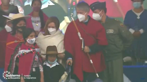 El presidente Guillermo Lasso durante una ceremonia indígena en el poblado de Tamboloma, en Tungurahua, el 26 de mayo de 2021.