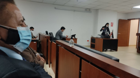 El alcalde de Quito, Jorge Yunda, en la audiencia que trata la ratificación o revocatoria de las medidas cautelares, el 19 de julio de 2021.