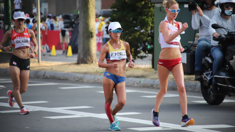 La cuencana Paola Pérez durante la prueba de los 20 kilómetros marcha, en los Juegos Olímpicos de Tokio, el viernes 6 de agosto de 2021.