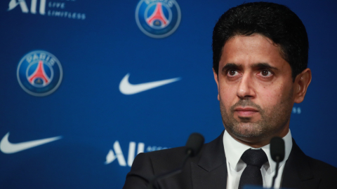 El presidente del PSG, Nasser Al-Khelaifi, durante una rueda de prensa en París, el miércoles 11 de agosto de 2021.