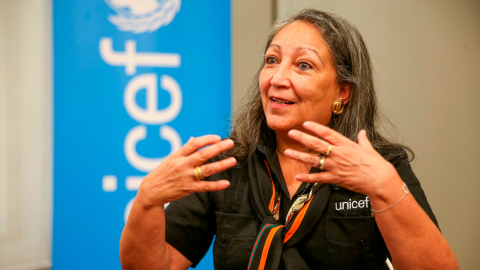 La directora regional de Unicef para América Latina y el Caribe, Jean Gough, durante su visita oficial a Ecuador, el 25 de agosto de 2021.