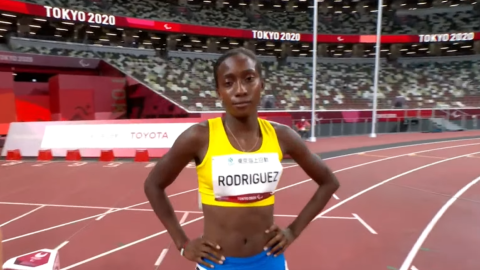 La ecuatoriana Kiara Rodríguez antes de competir en la final de los 100 metros planos, en Tokio.