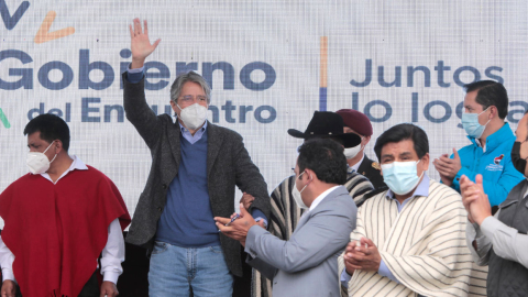 El presidente Guillermo Lasso en Guamote,  Chimborazo, el 15 de septiembre de 2021.