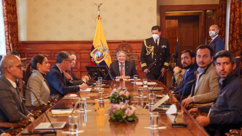 El presidente Guillermo Lasso durante la reunión de su gabinete económico en Carondelet, el 7 de julio de 2021.