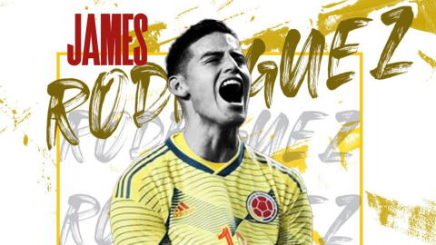 Arte del jugador colombiano, James Rodríguez, presentado por el Al Rayyán de Catar el miércoles 22 de septiembre de 2021.