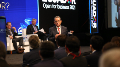 Juan Carlos Bermeo, ministro de Energía, en el Ecuador Open for Business, el 18 de noviembre de 2021. 