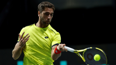 Roberto Quiroz, durante el partido ante Andrey Rublev, en Madrid, el 27 de noviembre de 2021.