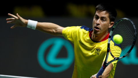 Gonzalo Escobar, en el partido de dobles de Ecuador ante Rusia, en Madrid, el 27 de noviembre de 2021.