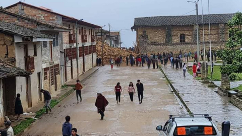 La torre de la Iglesia del distrito de La Jalca Grande, en la provincia de Chachapoyas, construida en el siglo XVI y considerada Patrimonio Histórico del Perú, colapsó en el sismo del 28 de noviembre de 2021.