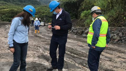 Visita técnica a la zona de la erosión regresiva del río Quijos, en el sector de San Luis, provincia de Napo, el 4 de diciembre de 2021.