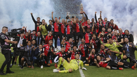 Los jugadores de Atlas festejan el título de campeones de la Liga MX, el 12 de diciembre de 2021. 