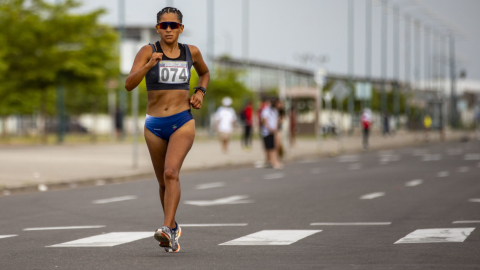 Karla Jaramillo, durante el Campeonato Nacional de Marcha, en Machala, el 8 de enero de 2022.