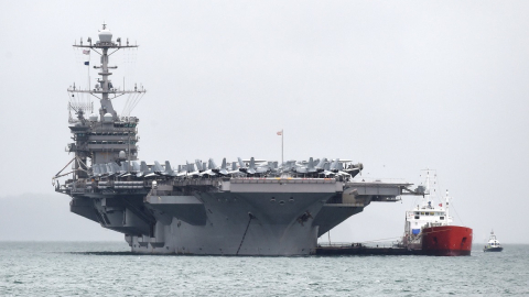 Una vista general del portaaviones estadounidense Harry S. Truman, que partió hacia el Mediterráneo, el 21 de enero de 2022.