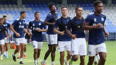 Los jugadores de Emelec durante el etrenamiento del miércoles 23 de febrero de 2022.