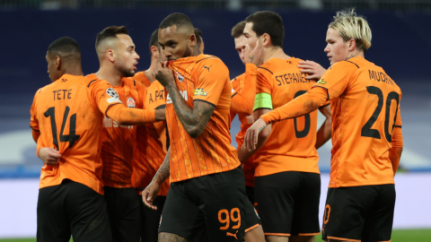 Jugadores del Shakhtar Donetsk ucraniano, durante un partido de Champions League ante el Real Madrid, el 3 de noviembre de 2021.