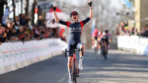 Ben Tulett, en la Etapa 3 de la Coppi e Bartali, el 24 de marzo de 2022.