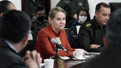 La ministra de Gobierno, Alexandra Vela, en una rueda de prensa, el 22 de diciembre de 2021.