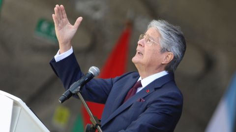 El presidente Guillermo Lasso, durante un evento realizado en la Cima de la Libertad, en Quito, el 23 de marzo de 2022.