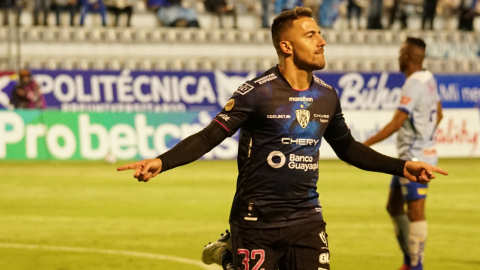 Jonathan Bauman, durante el partido de Independiente del Valle ante Macará, en el estadio Bellavista, el 9 de mayo de 2022.